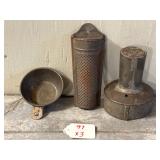 Nutmeg Grater, Biscuit Cutter & Tin Measuring Cup