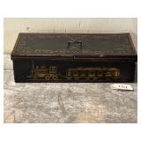 Tole Painted Train Scene Tin Box