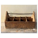 Wooden Tote w/ 8 Dividers and Metal Handle