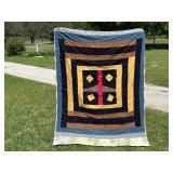 Hand Tied Log Cabin Quilt w/ Camp Blanket Back