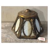 Art Deco Brass and Slag Glass Panel Shade