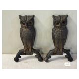 Cast Iron Owl Andirons w/ Amber Marble Eyes