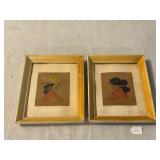 1960 2 Sand Art Texture on Velvet Paper Paintings
