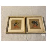 1960 2 Sand Art Texture on Velvet Paper Paintings