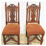 FANTASTIC Set 6 ANTIQUE SOLID Mahogany Highly Carved w/Lion Heads & Birds Dining Room Chairs