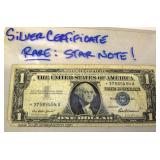 - RARE – Star Note Silver Certificate $1.00 Bill Located Inside - Auction Estimate $10-$20