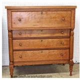 ANTIQUE Maple and Cherry Turn Leg Chest Located Inside - Auction Estimate $200-$400