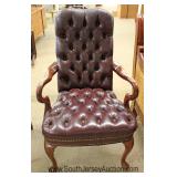 Leather Button Tufted Scroll Arm Queen Anne Chair Located Inside - Auction Estimate