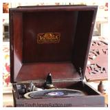 2 Piece Mahogany Victrola with Case Located Dock - Auction Estimate $100-$200