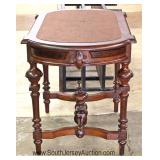 ANTIQUE Victorian Walnut Leather Top Parlor Table Located Inside - Auction Estimate $100-$300