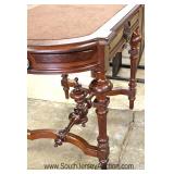 ANTIQUE Victorian Walnut Leather Top Parlor Table Located Inside - Auction Estimate $100-$300