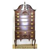 - LIKE NEW - SOLID Cherry Queen Anne Full Bonnet High Boy by "Harden Furniture" Located Inside - Auc