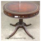 Mahogany Red Leather Top Drum Table Located Inside - Auction Estimate $50-$100
