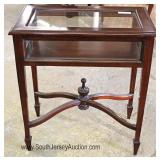 SOLID Mahogany Stretcher Base Display Table Located Inside - Auction Estimate $100-$200