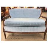 Mahogany Carved Frame French Style Upholstered Settee Located Inside