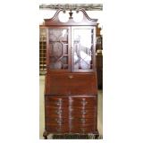 Mahogany Serpentine Front Ball and Claw Slant Front Secretary with Bookcase Top Located Inside - Auc
