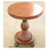 CONTEMPORARY Burl Mahogany w/Fluted & Pineapple carved Base Banded Top Table Ethan Allen 