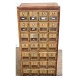 ANTIQUE Bronze and Glass Post Office Boxes in Wood Cabinet Located Inside - Auction Estimate $400-$8