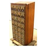 ANTIQUE Bronze and Glass Post Office Boxes in Wood Cabinet Located Inside - Auction Estimate $400-$8