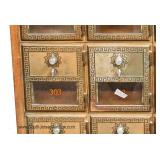 ANTIQUE Bronze and Glass Post Office Boxes in Wood Cabinet Located Inside - Auction Estimate $400-$8