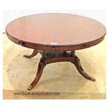 BEAUTIFUL 60" Burl Mahogany Banded Round Dining Room Table with Perimeter 10" Leaves - Expands 70"