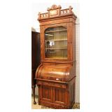ANTIQUE NICE Size Victorian Walnut Cylinder Roll Desk with Bookcase Located Inside - Auction Estimat
