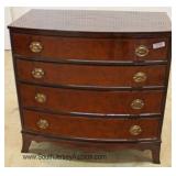 Burl Mahogany Bow Front 4 Drawer Banded Hepplewhite Style Chest Located Inside - Auction Estimate $3
