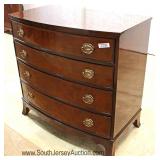 Burl Mahogany Bow Front 4 Drawer Banded Hepplewhite Style Chest Located Inside - Auction Estimate $3