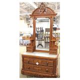 ANTIQUE Walnut Victorian High Back Marble Top Dresser with Hidden Drawer Located Inside - Auction Es