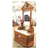 ANTIQUE Walnut Victorian High Back Marble Top Dresser with Hidden Drawer Located Inside - Auction Es