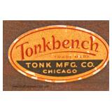  VINTAGE Mahogany French Style Button Tufted Upholstered Lift Top Piano Bench by "Tonkbench Tonk Mfg