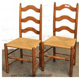 6 Piece Set Cherry Kitchen Table with 5 "Stickley Furniture" Ribbon Back Rush Bottom Chairs 