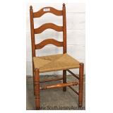 6 Piece Set Cherry Kitchen Table with 5 "Stickley Furniture" Ribbon Back Rush Bottom Chairs 