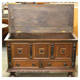  Early Walnut Carved Lift Top Blanket Chest 