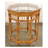 Glass Top Bamboo Octagon Lamp Table 