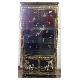 Black Lacquer Asian Decorated Display Cabinet 