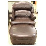 2 Piece Contemporary Brown Leather Club Chair and Ottoman by "Ethan Allen Furniture" 