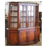 2 Piece Burl Mahogany China Cabinet with Fitted Interior Drawers 