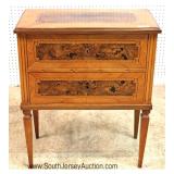  ANTIQUE Burl Walnut 2 Drawer French Style Stand 