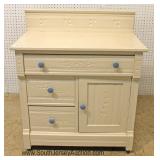  Paint Decorated Victorian 3 Drawer 1 Door Washstand with Backsplash 