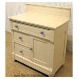  Paint Decorated Victorian 3 Drawer 1 Door Washstand with Backsplash 