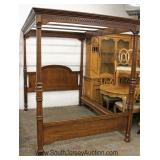 Burl Walnut Queen Size Full Canopy Bed 