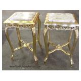 PAIR Marble Top Gold Painted French Style Stands 