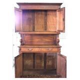 ANTIQUE 2 Piece Carved Walnut 4 Door Cupboard 