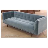  Mid Century Modern Blue Upholstered Button Tufted Sofa 