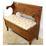  ANTIQUE Oak Carved Lift Top Bench 