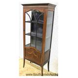  ANTIQUE Mahogany French Style Inlaid Crystal Cabinet 