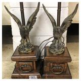  PAIR of Eagle Lamps on Wood Base 