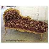 French Style Carved Painted Gold Frame Upholstered Chaise Lounge 