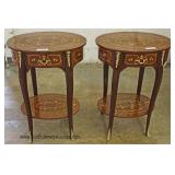 PAIR of Mahogany Inlaid and Banded One Drawer Oval 2 Tier Side Tables 